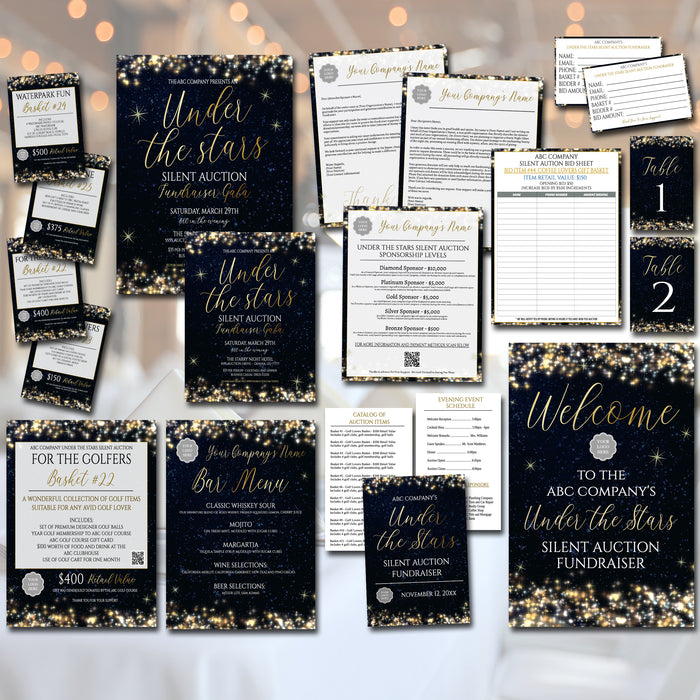 Starry Night Theme Silent Auction Fundraiser Templates with 25 Stunning Gift Basket Ideas