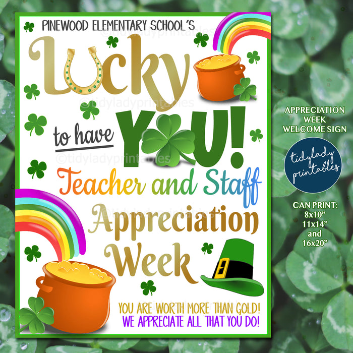 St. Patrick's Day Theme Appreciation Welcome Sign Posters, Appreciation Week Decor Printable Template