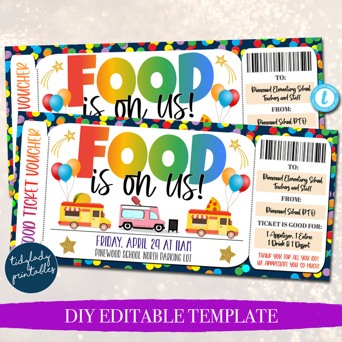 Food Truck Voucher Teacher Appreciation Week Luncheon Ticket Invitation, Printable Template