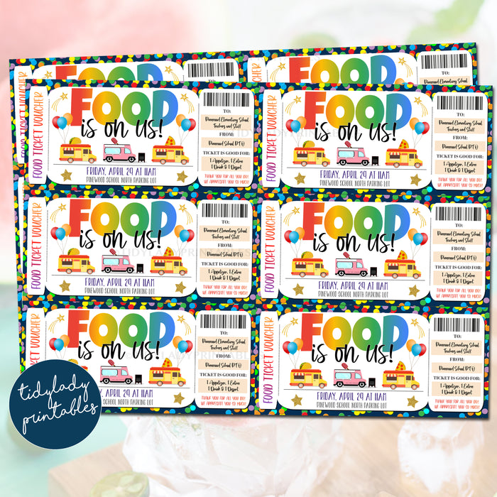 Food Truck Voucher Teacher Appreciation Week Luncheon Ticket Invitation, Printable Template