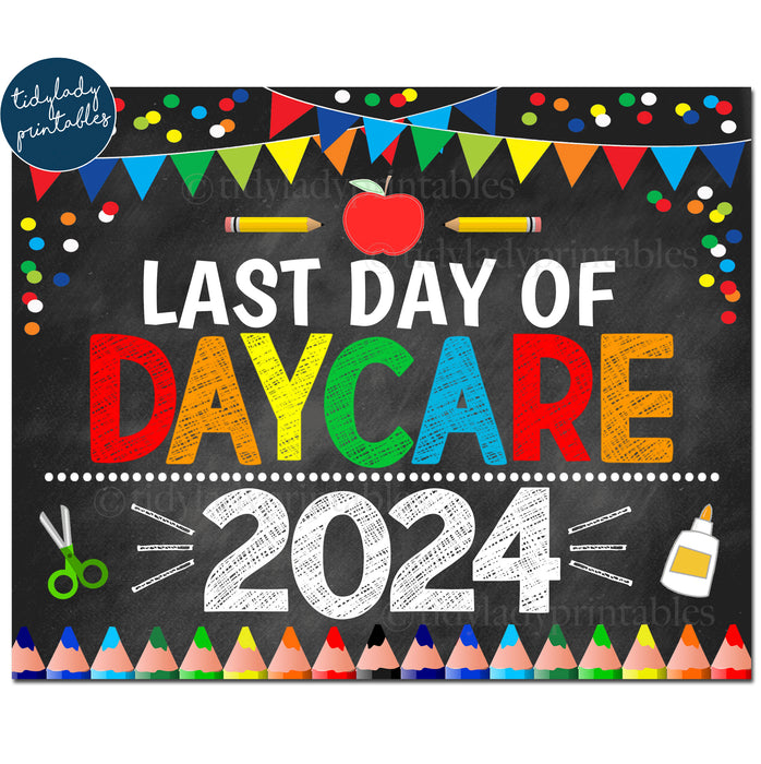 Last Day of Daycare 2024, Printable End of School Chalkboard Sign, Primary Colors Boy Banner Confetti, Digital Instant Download