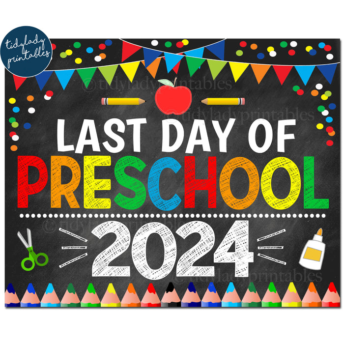 Last Day of Four Year Old Preschool 2024, Printable End of School Chalkboard Sign, Primary Colors Boy Confetti, Digital Instant Download