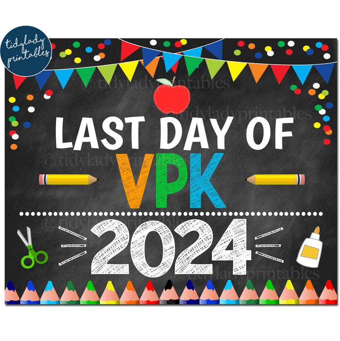 Last Day of VPK 2024, Printable End of School Chalkboard Sign, Primary Colors Boy Banner Confetti Digital Instant Download