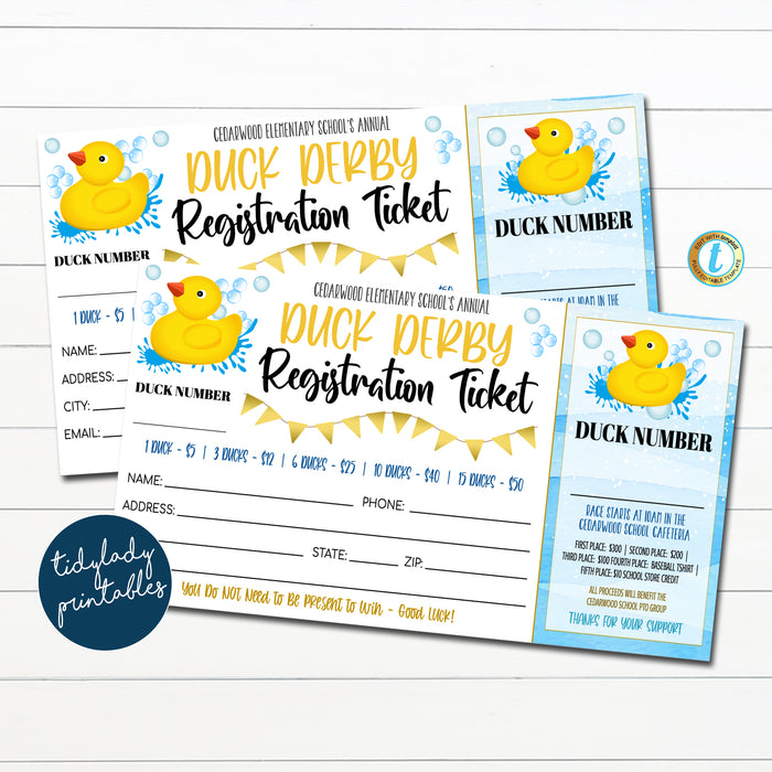 Duck Derby Duck Race Fundraiser Registration Ticket Editable Template