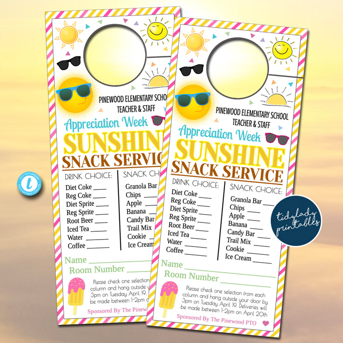 Yellow Sunshine Theme Teacher Appreciation Week Printable Party Set