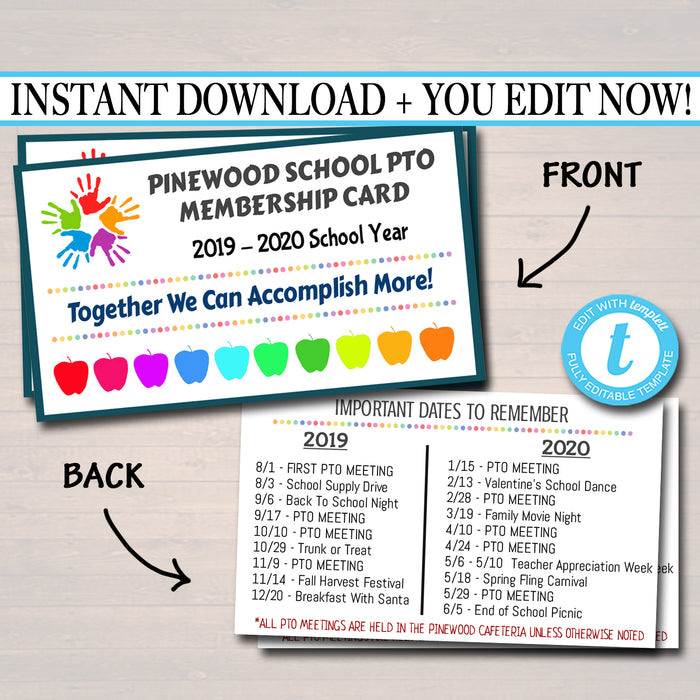 PTO PTA Membership Cards - Printable Template