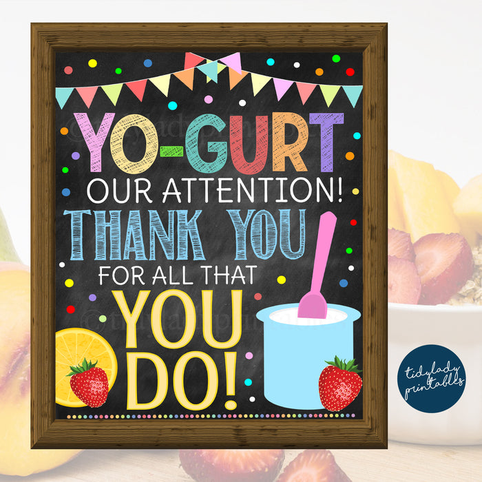 Breakfast Yogurt Bar Sign, Teacher Appreciation Week Printable Food Decoration