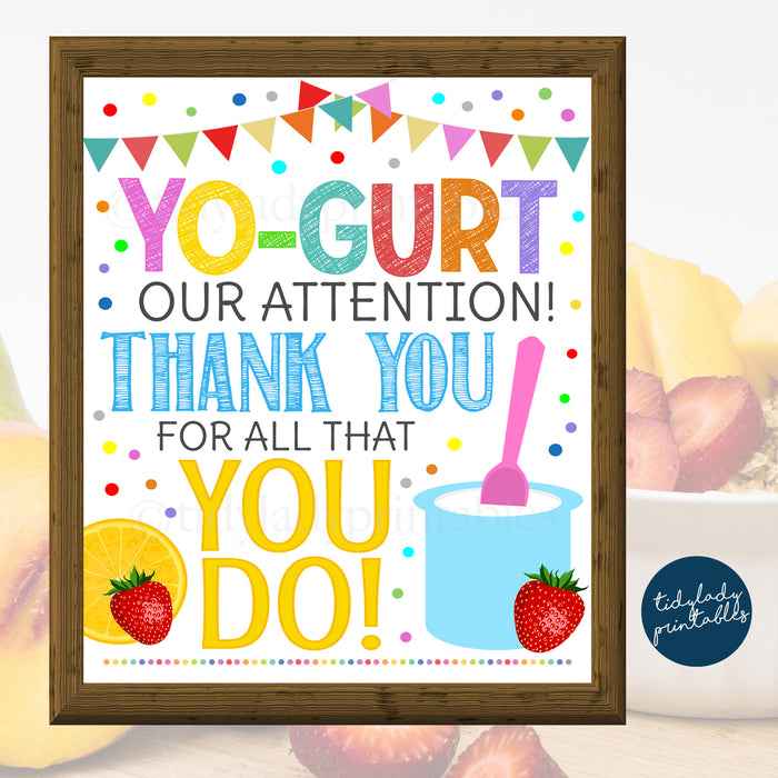 Breakfast Yogurt Bar Sign, Teacher Appreciation Week Printable Food Decoration