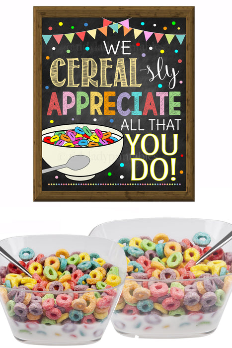 Cereal Bar Sign, Teacher Appreciation Week Printable Breakfast Food Decoration
