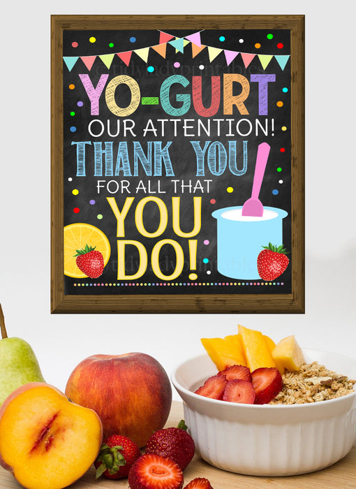 Breakfast Yogurt Bar Sign, Teacher Appreciation Week Printable Food Decoration