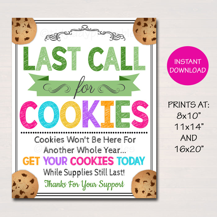 Cookie Booth Last Call For Cookies Printable Sign