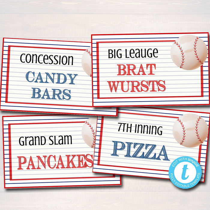 Baseball Theme Teacher Appreciation Party Printable Food Tent Labels