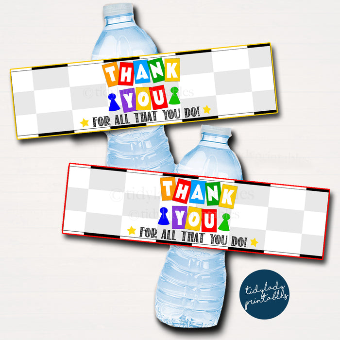 Board Games Theme Appreciation Printable Water Bottle Labels