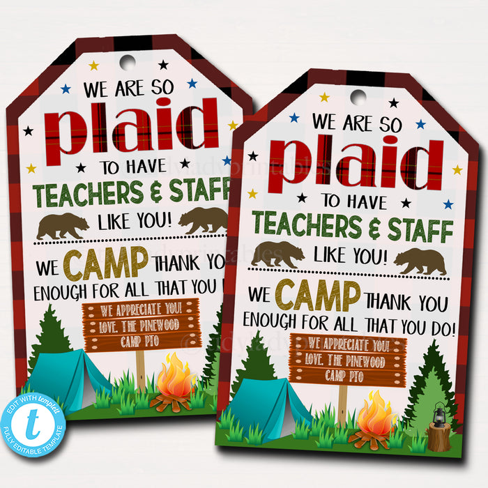 Camping Theme Teacher Appreciation Printable Gift Tags