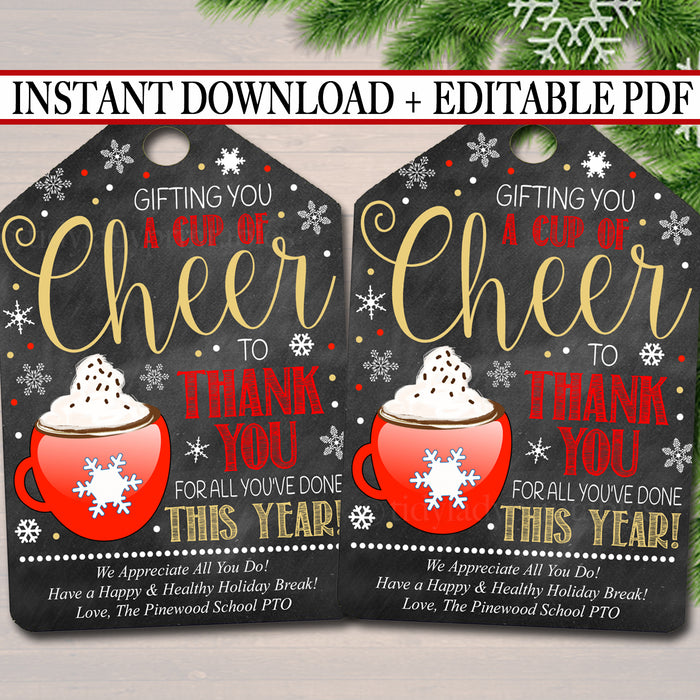 Christmas Gift Tags, Gifting You a Cup of Cheer Hot Cocoa Tag, Holiday Coffee Printable Gift Tag, ,