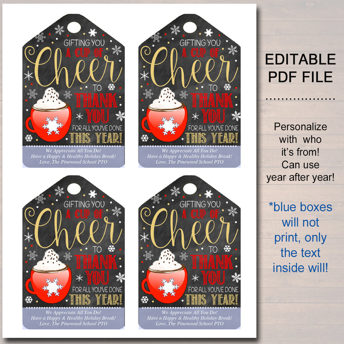 Christmas Gift Tags, Gifting You a Cup of Cheer Hot Cocoa Tag, Holiday Coffee Printable Gift Tag, ,