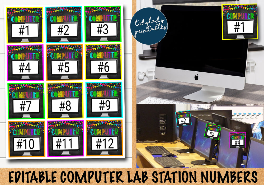 School Computer Lab Id Tags - Editable DIY Template