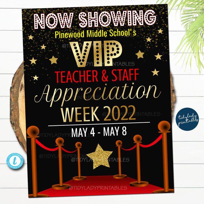 Hollywood Movie Theme Teacher Appreciation Week Printable Welcome Sign