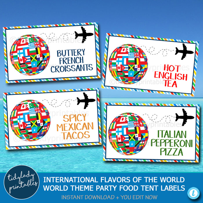 International Around the World Theme Teacher Appreciation Week Printable Food Tent Labels