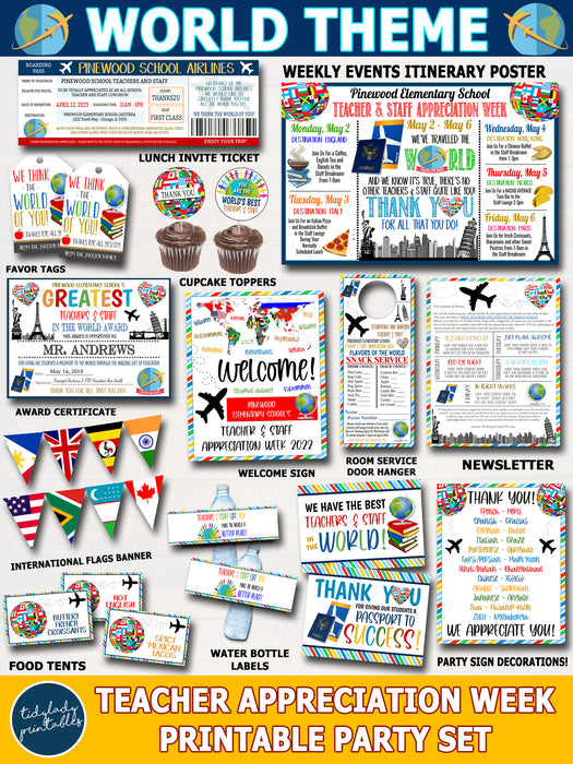 International Around the World Themed Teacher Appreciation Week Printable Party Set