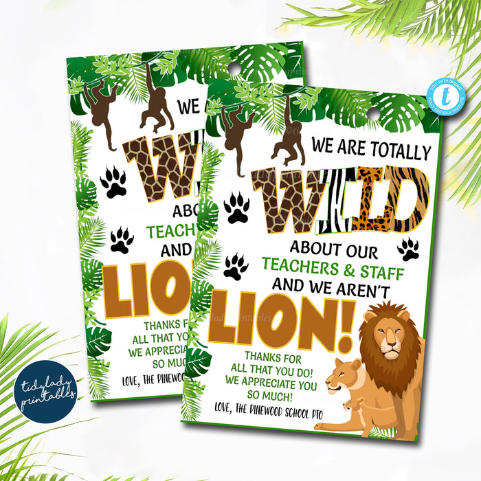 Jungle Zoo Theme Thank You Staff Teacher Appreciation Printable Gift Tags