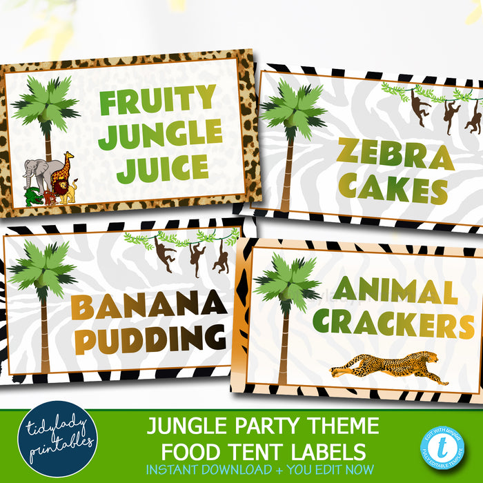 Jungle Party Theme Printable Food Tent Labels