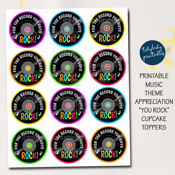 Rockstar Music Theme Teacher Appreciation Week Printable Cupcake Toppers