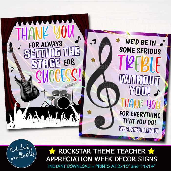 Rockstar Music Theme Teacher Appreciation Week Printable Party Decor Signs
