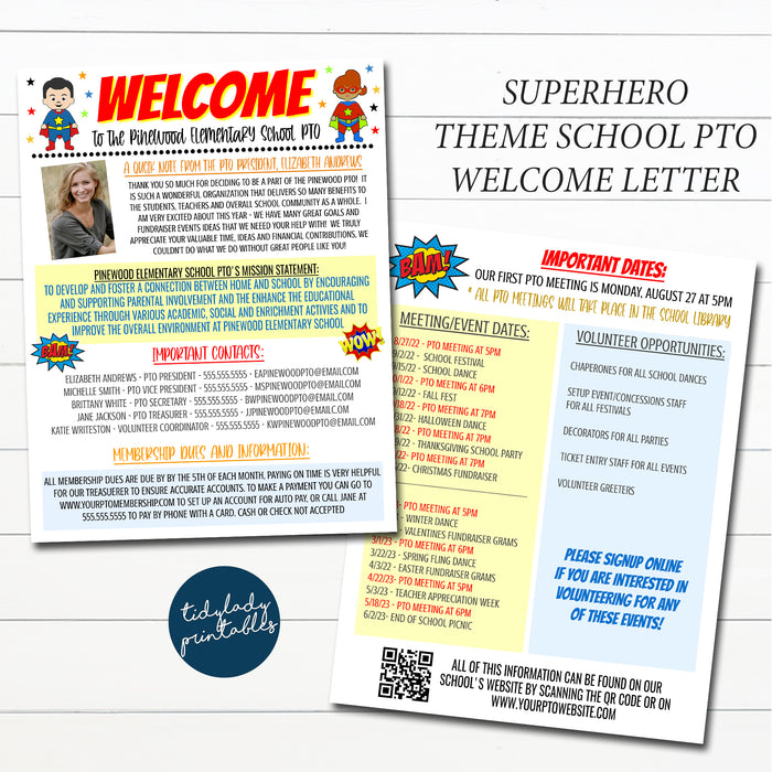 Superhero School Pto/Pta Membership Recruitment Welcome Letter Template