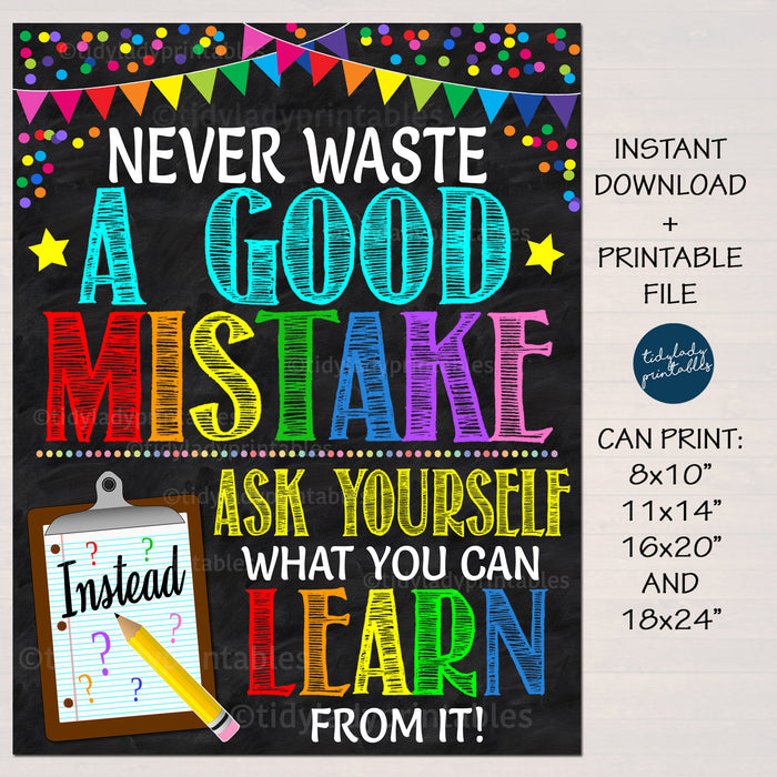 Growth Mindset Never Waste a Good Mistake Classroom Poster