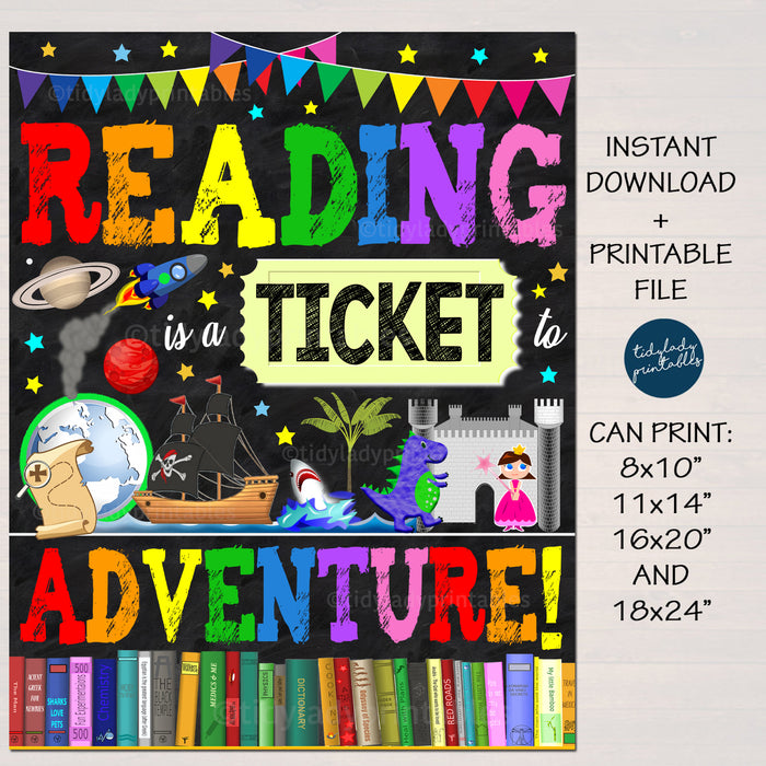 Reading is a Ticket to Adventure Classroom School Library Poster