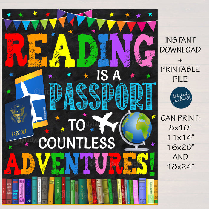 Reading is a Passport to Adventure Classroom School Library Poster