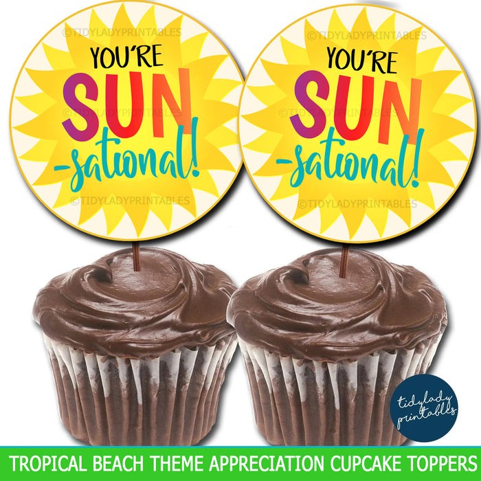 Tropical Beach Theme Sun Appreciation Printable Cupcake Toppers