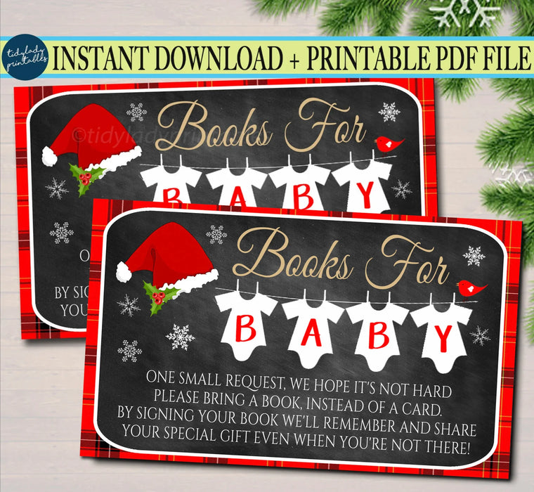 Christmas Baby Shower Party Books For Baby Card, Christmas Sprinkle Invite Insert, Gender Reveal Holiday Santa Baby Theme, INSTANT DOWNLOAD