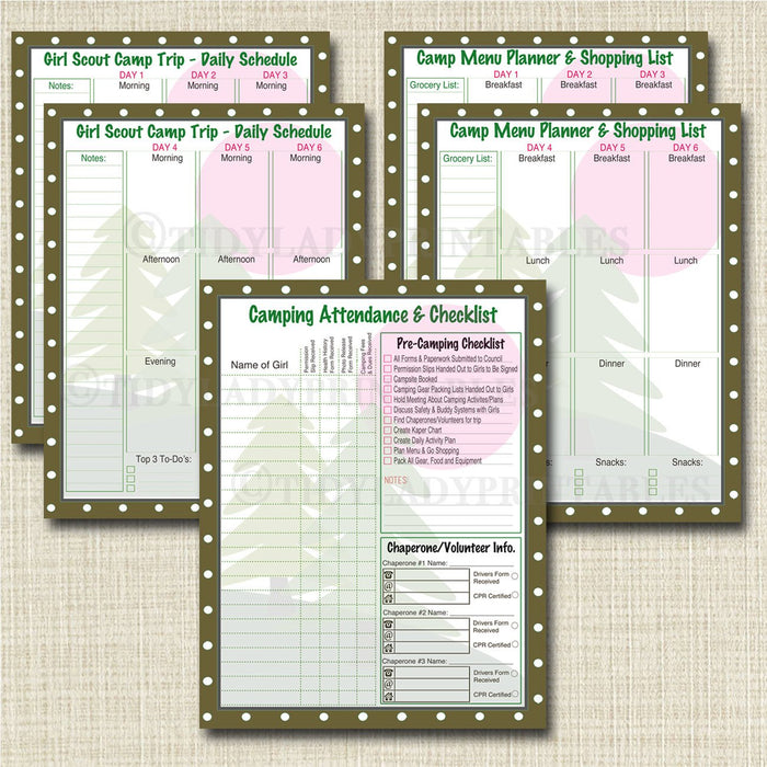 Campout Planner Pack, INSTANT DOWNLOAD Troop Leader Forms, Event Meeting Planner Brownies, Daisies, Junior, Printable Camping Trip Organizer