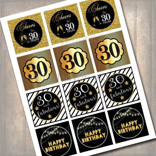 30th Birthday Cupcake Toppers, PRINTABLE, Cheers to Thirty Years Cupcake Decoration, 30th Birthday, 30th Party Decor, INSTANT DOWNLOAD