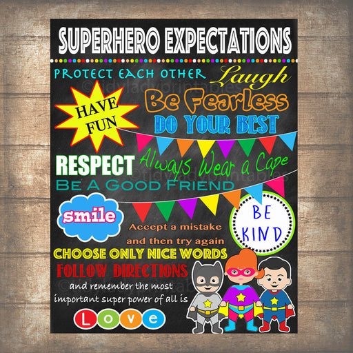 Superhero Classroom Rules Poster, PRINTABLE, INSTANT DOWNLOAD SuperHero Teacher Sign, Superhero Bedroom Decor, Superhero Chalkboard Wall Art