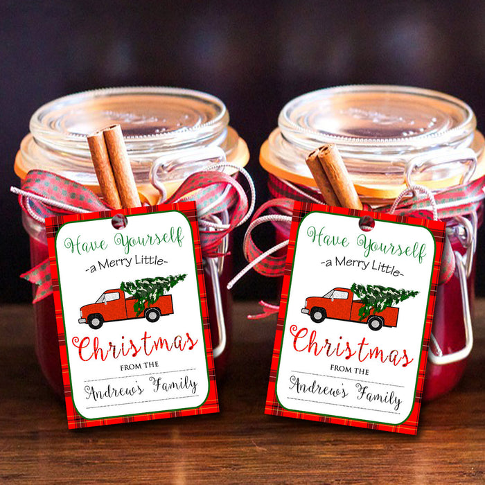 Christmas Tags, Red Truck Holiday Tags, Custom Christmas Labels, Retro Plaid Christmas Card, Plaid Flannel Vintage Christmas Labels