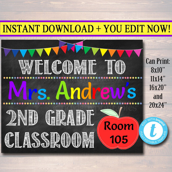 Teacher Classroom Door Sign - Editable DIY Template