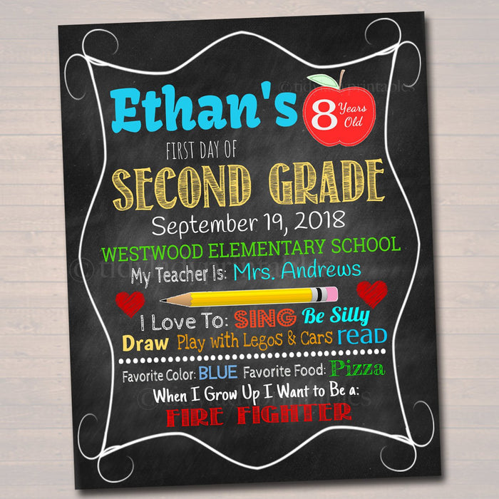 EDITABLE Back to School Photo Prop, Back to School Chalkboard Poster, Personalized School Chalkboard Sign, Any Grade Sign 1st Day of School