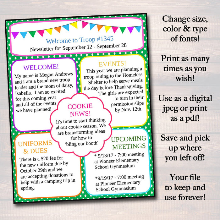 Newsletter Template, , Teacher Newsletter, Event Newsletter, Parent Communication Form, School, Troop Printable