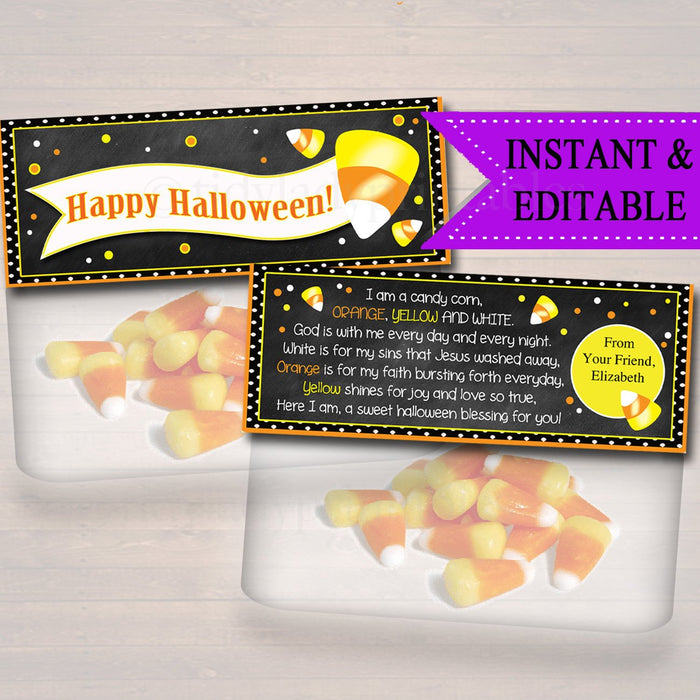 Halloween Treat Bag Toppers, Halloween Favor Tags, Religious Candy Corn Labels, Printable Trick or Treat, Kids Halloween, INSTANT DOWNLOAD