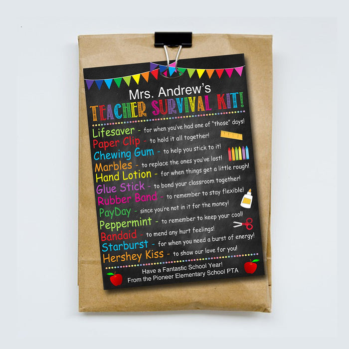 EDITABLE Teacher Survival Kit Printable, Back to School Teacher Gift, PTA, Back to School Teacher Appreciation, Thank You INSTANT Download