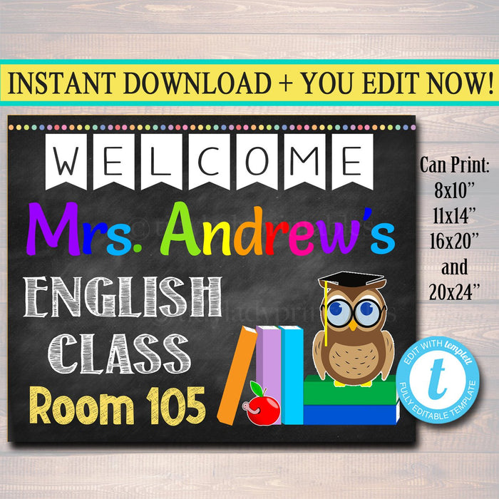 English Teacher Classroom Door Sign - Printable DIY Template