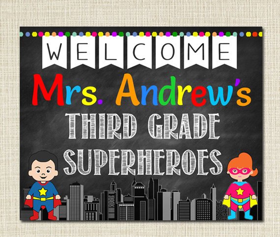SuperHero Teacher Classroom Door Sign - DIY Editable Template