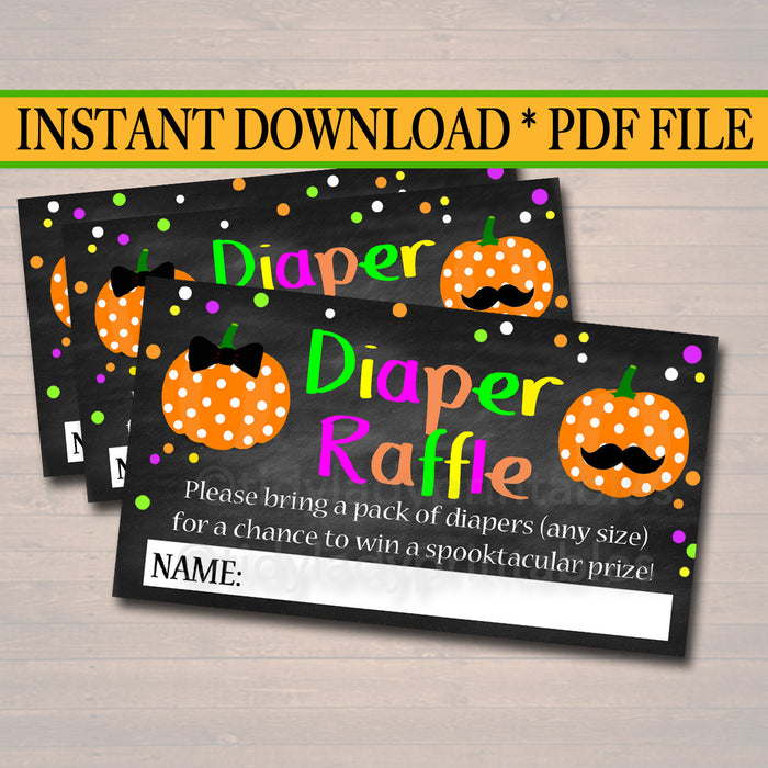 Printable Diaper Raffle Cards Gender Reveal Party, Halloween Invite, Halloween Baby Shower Decor, Boo-y or Ghoul, Pumpkin INSTANT DOWNLOAD