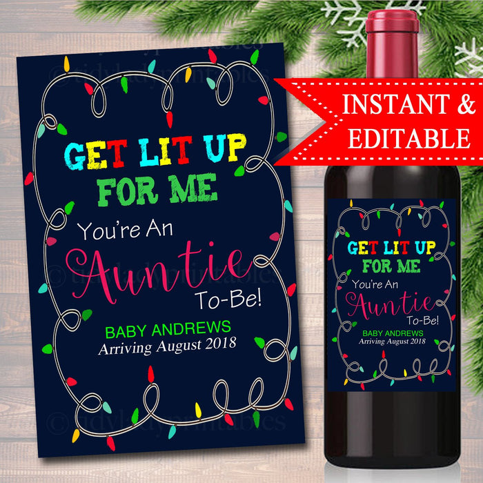 Digital Wine Label Pregnancy Announcement, Drink This For Me You're An Auntie To Be, New Aunt Gift, Sister Promoted, Xmas Pregnancy Reveal