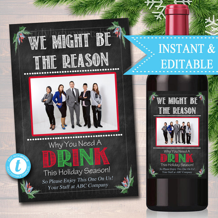 Christmas Employer Boss Wine Label , Secret Santa Coworker Appreciation Printable Wine Label Gift From Office Staff