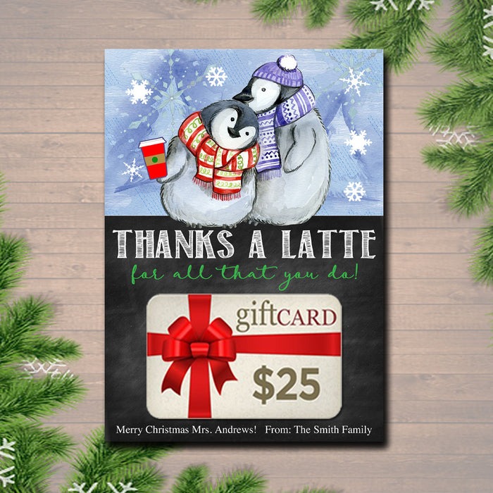 EDITABLE Coffee Card Holder, Thanks a Latte Holiday Gift Card Holder, Printable Stocking Stuffer, Holiday Teacher Gifts, INSTANT DOWNLOAD