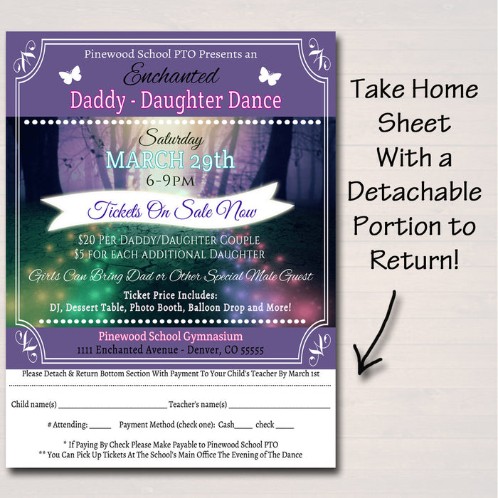 Daddy Daughter Dance Set School Dance Flyer Party Invitation, Enchanted Forest, Church Community Event, pto, pta,